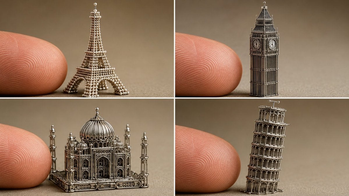 2x2 grid, 16:9, do this for 4 famous international monuments > Input = …