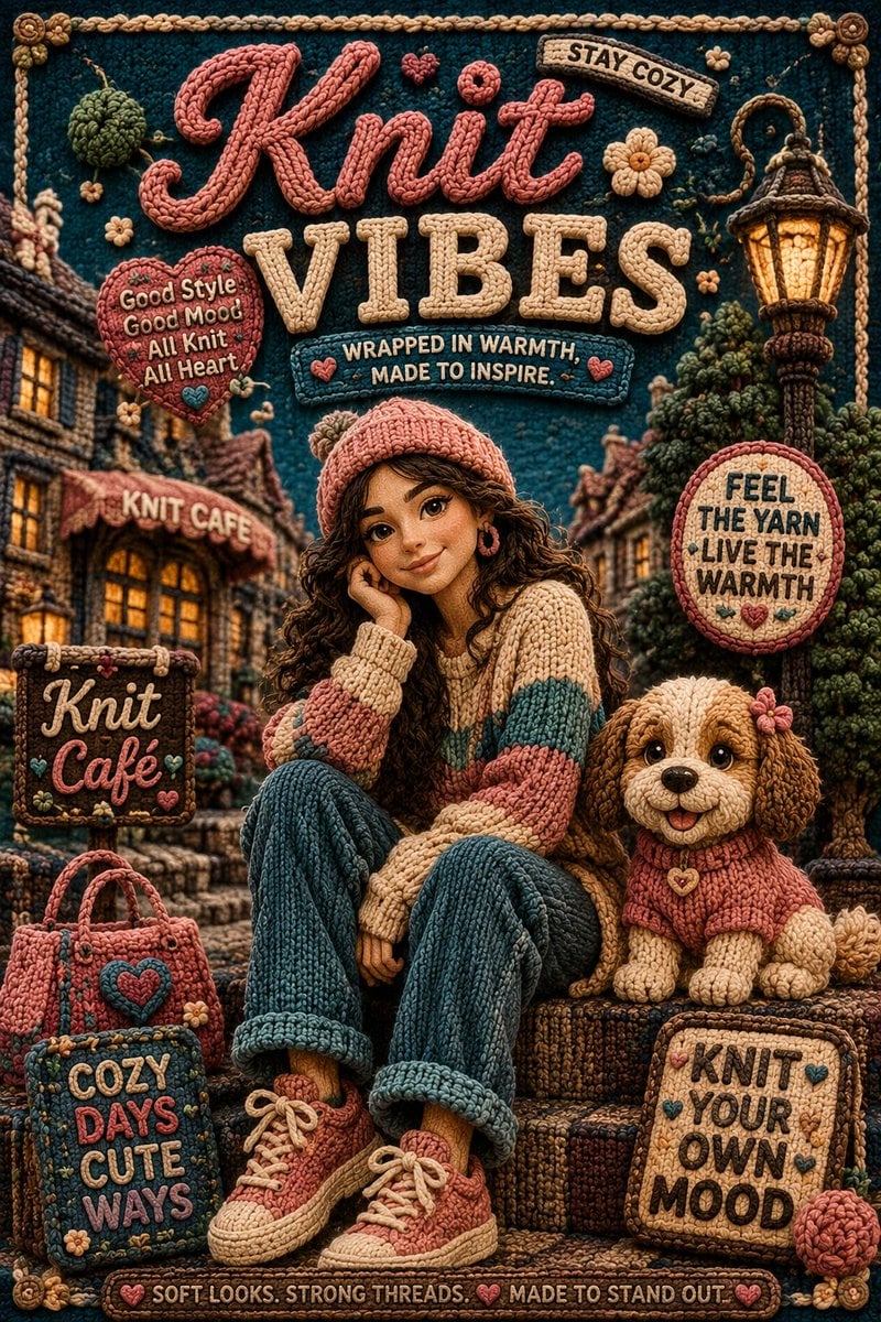 Premium cinematic poster in a highly detailed knitted wool / stop-motio…