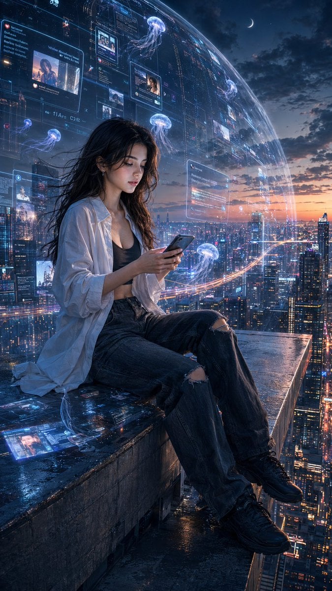 Ultra-realistic IMAX-level Netflix-style cinematic futuristic rooftop p…