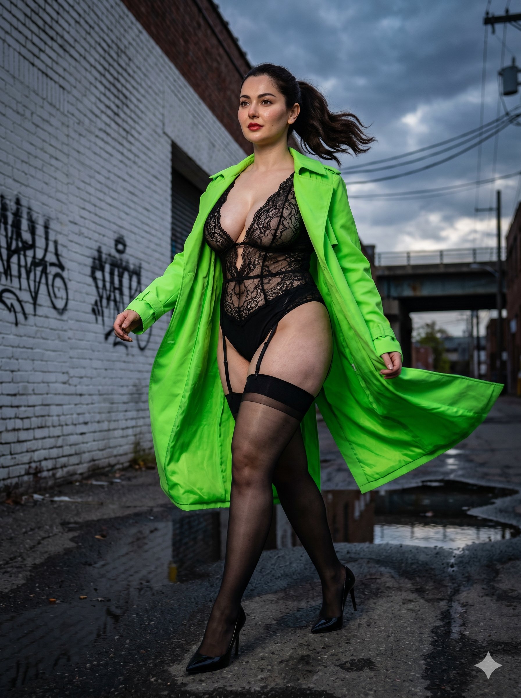 Photorealistic avant-garde editorial shot of a highly curvy 28-year-old… 1