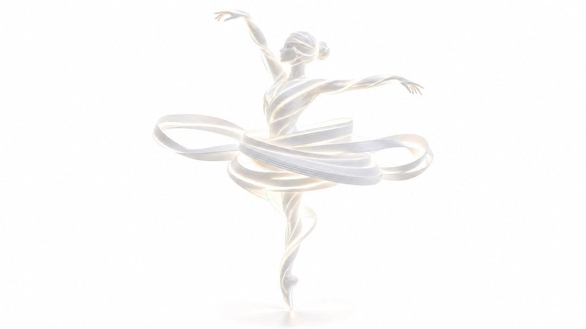 [Subject] created entirely from flowing luminous white ribbons, elegant…