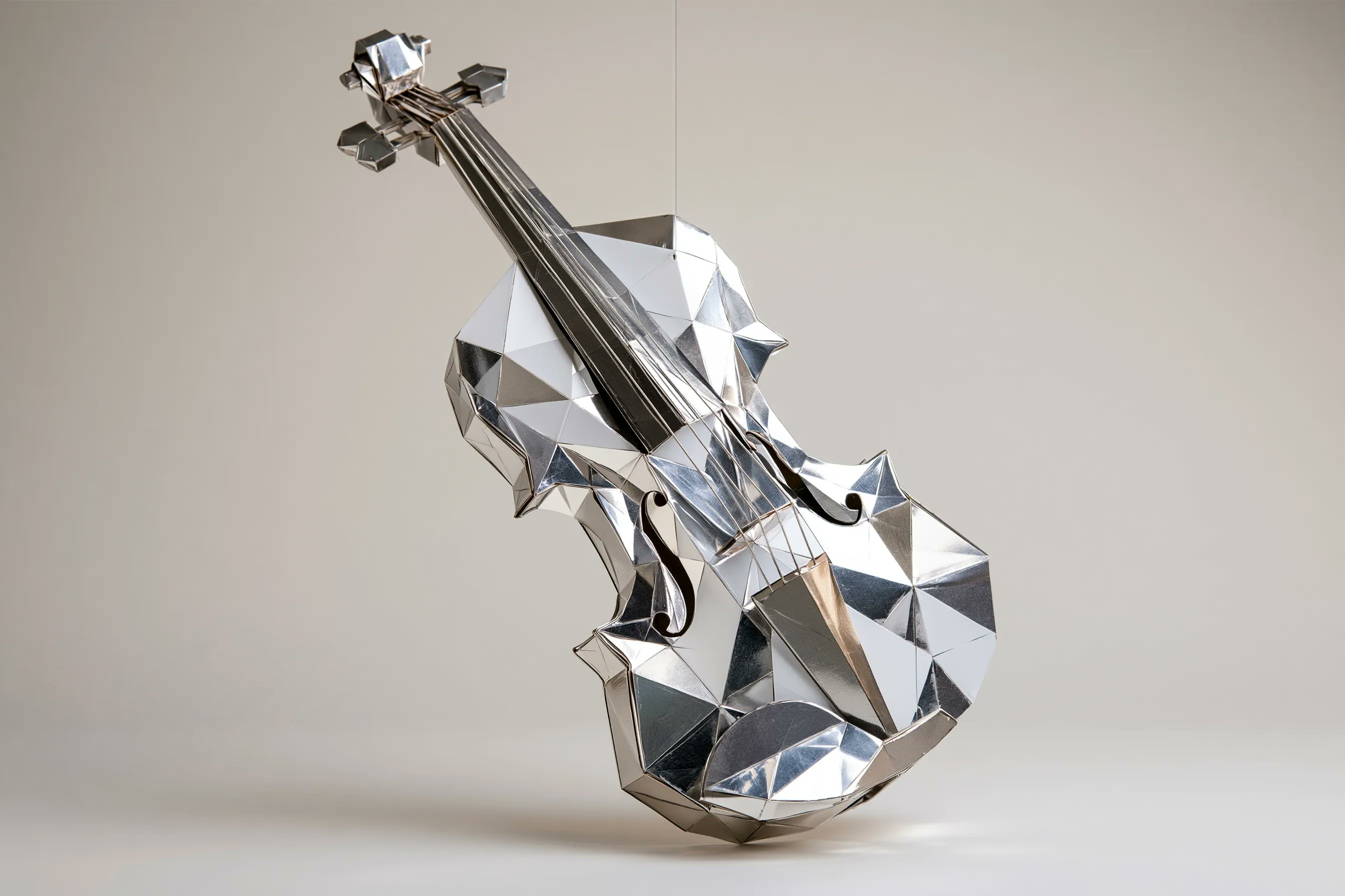 A stylized sculpture of a [subject], entirely constructed from folded m… 1