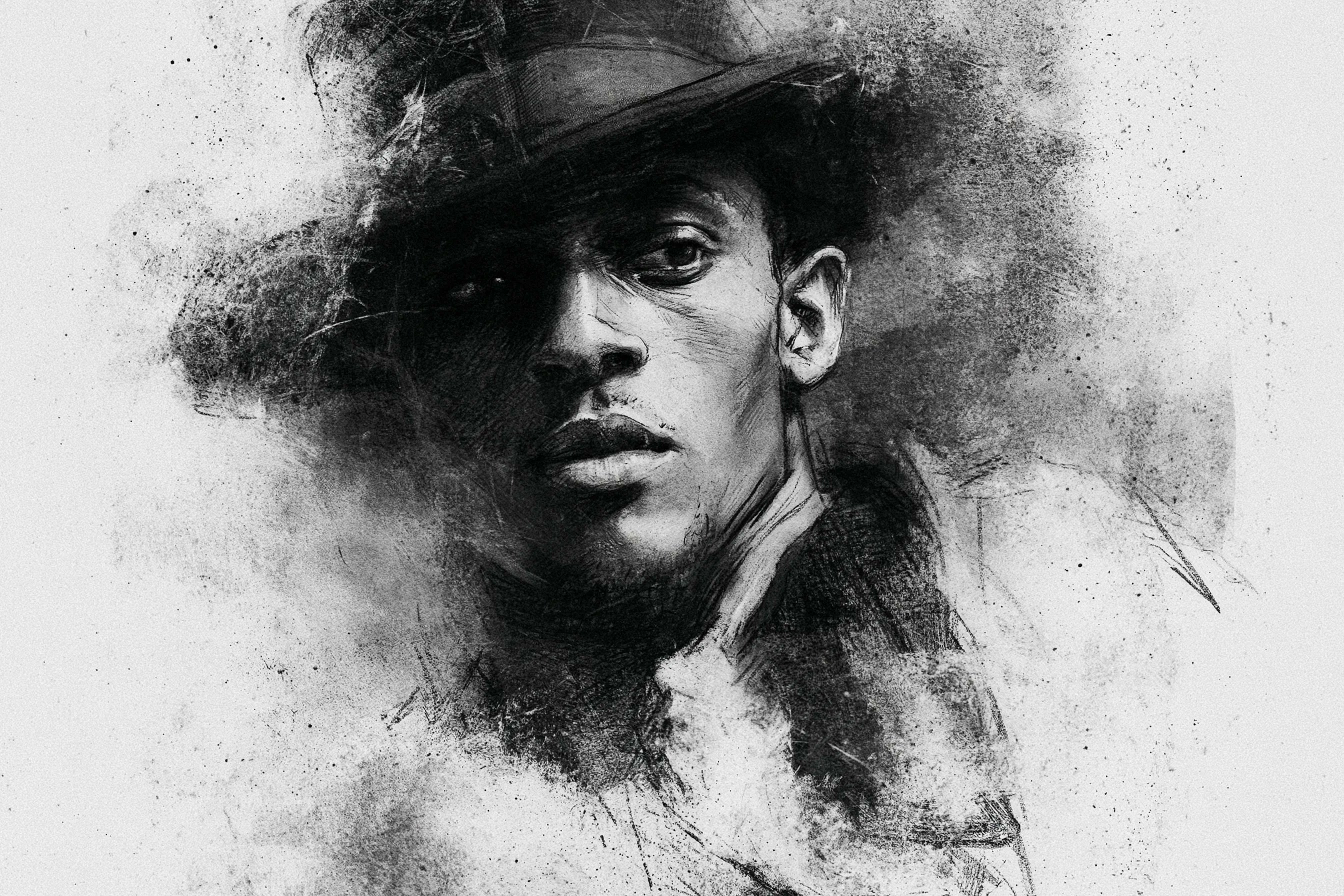 Gritty Charcoal 💬Prompt: A charcoal sketch of a [subject], raw and tex… 1