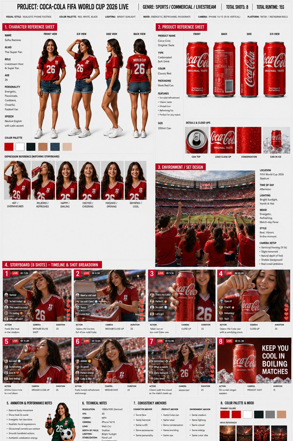 Create a professional AI commercial production board for a Coca-Cola FI…