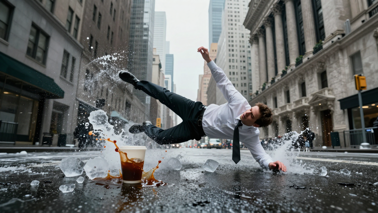 Bullet time effect. A businessman in white shirt and black tie slipping…