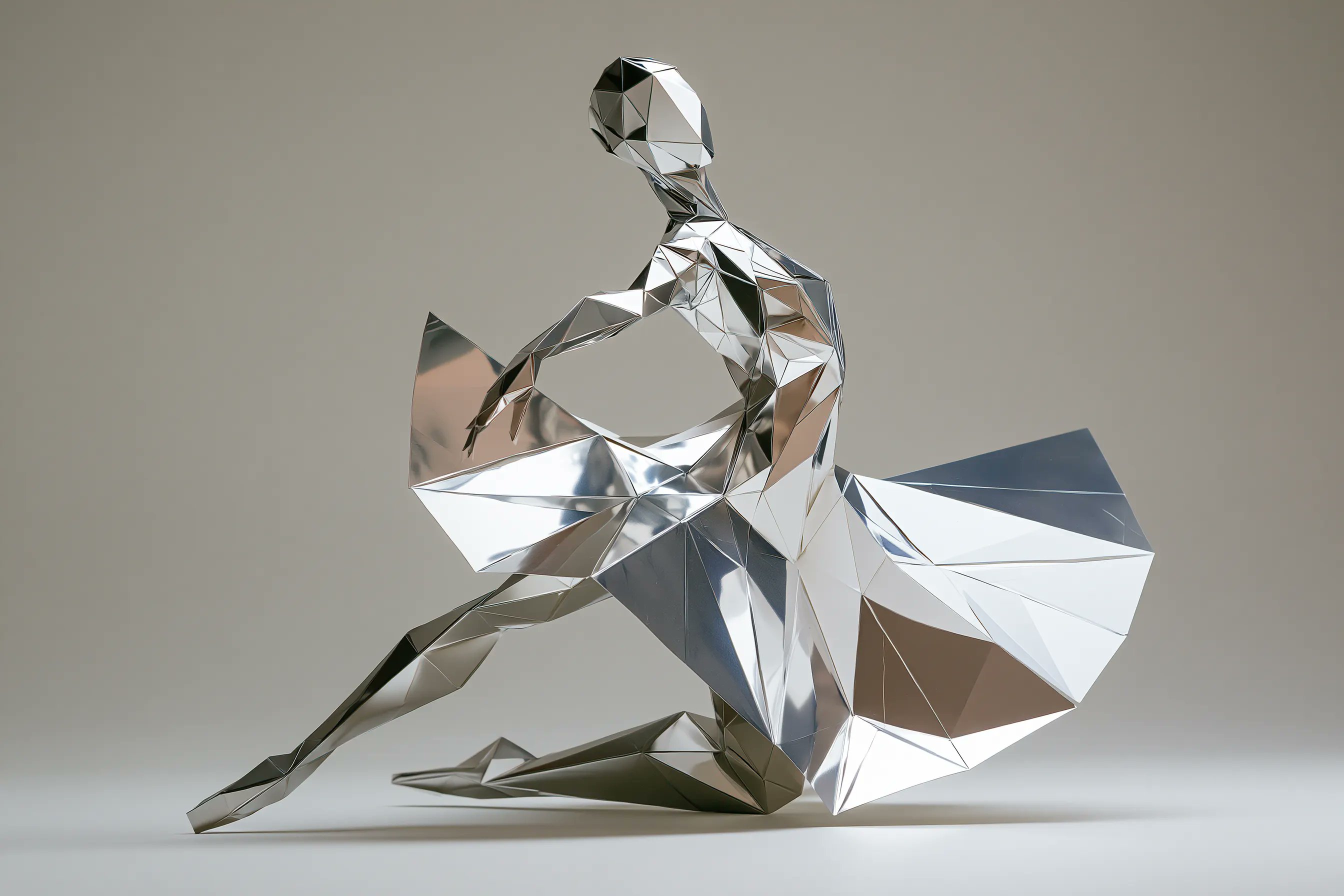 A stylized sculpture of a [subject], entirely constructed from folded m… 3
