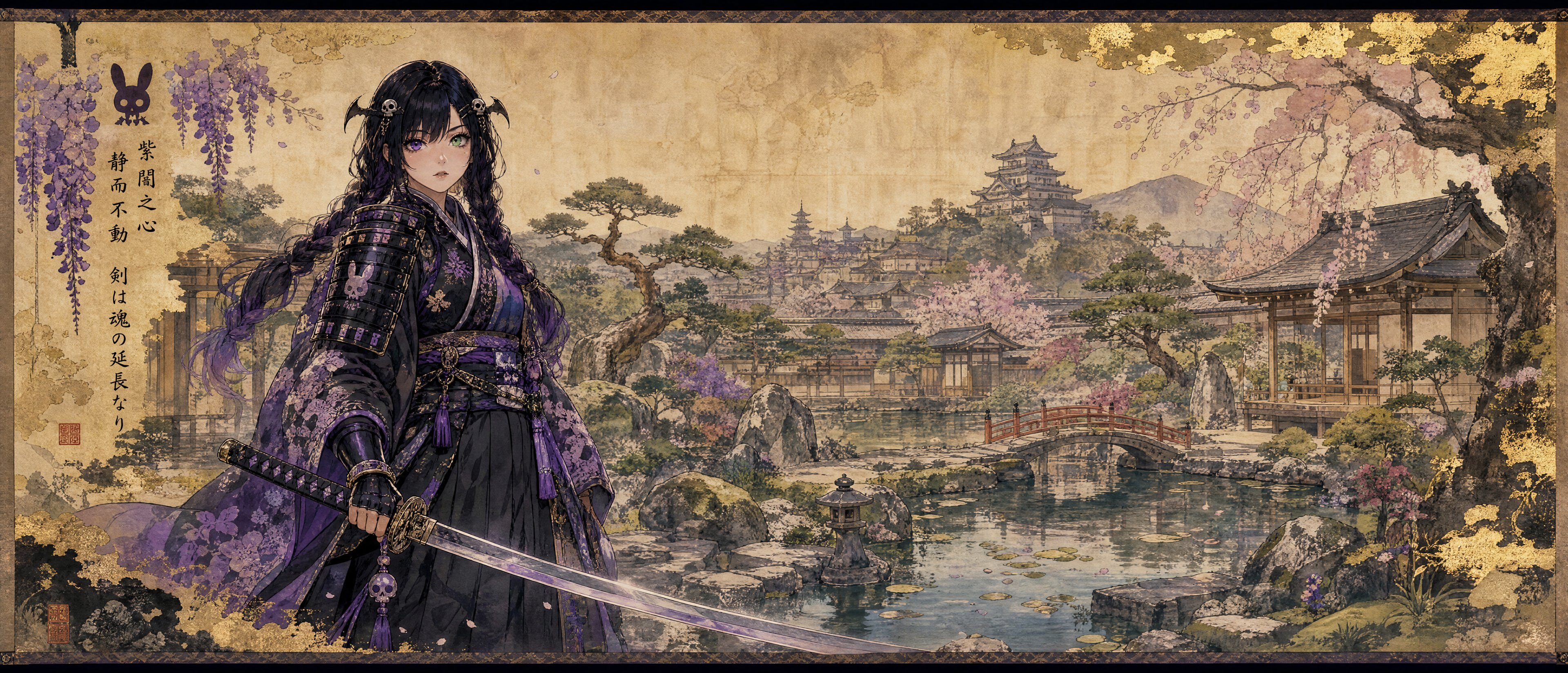 SAMURAI SCROLL TAPESTRY ⚔️🎴💜💚 Today’s Prompt of the Day turns one or…