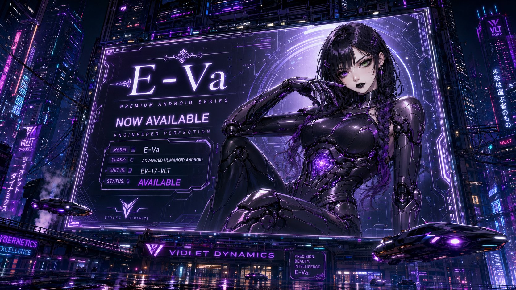 CYBERPUNK ANDROID ADVERTISEMENT 🌃🤖💜💚 This one me and @Nodoka_Katana…