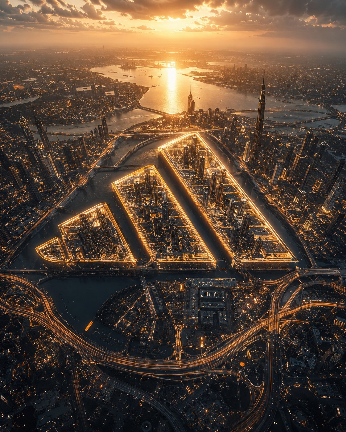 Create a cinematic futuristic aerial scene where the entire city is des… 2