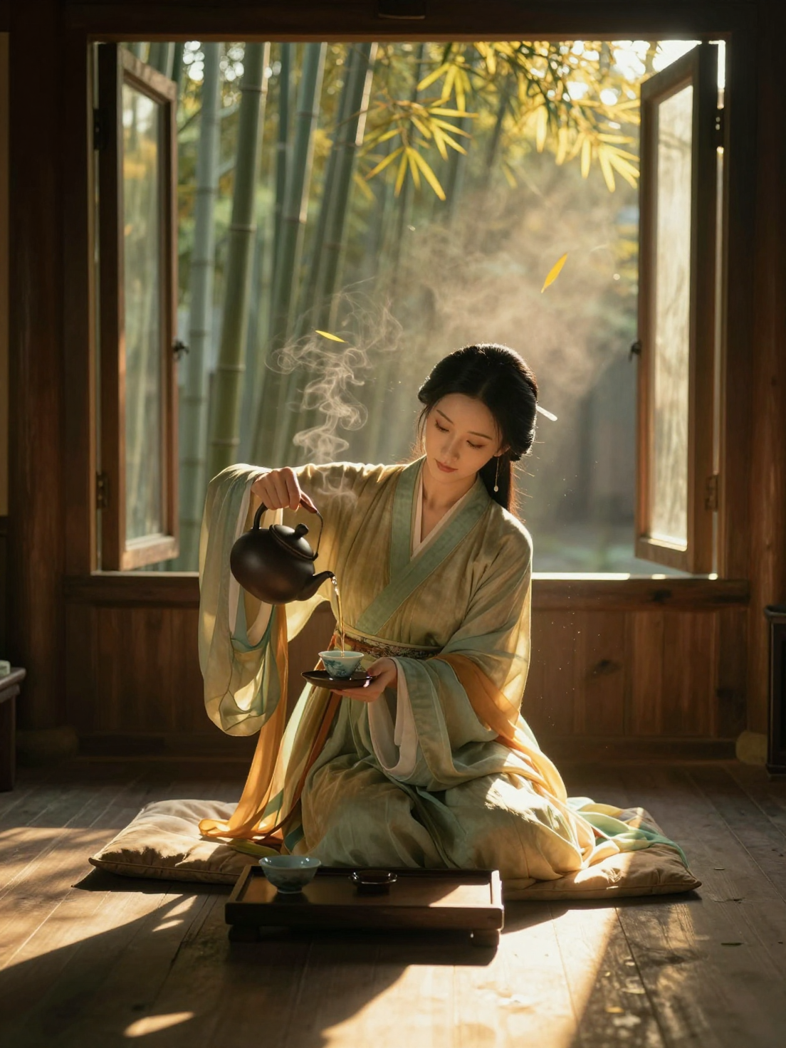 A full-body, cinematic vertical portrait in 3:4 ratio of a graceful Tan…