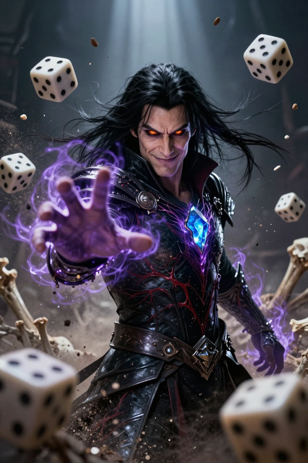 A hyper-realistic cinematic movie poster of a powerful male necromancer…