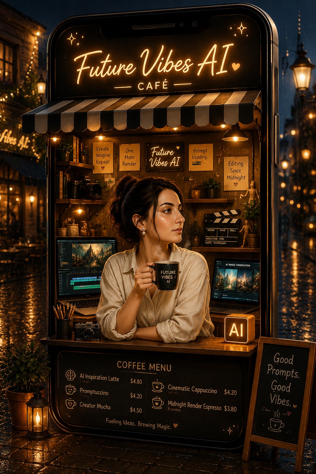 Ultra-realistic cinematic fantasy scene of a giant smartphone transform…