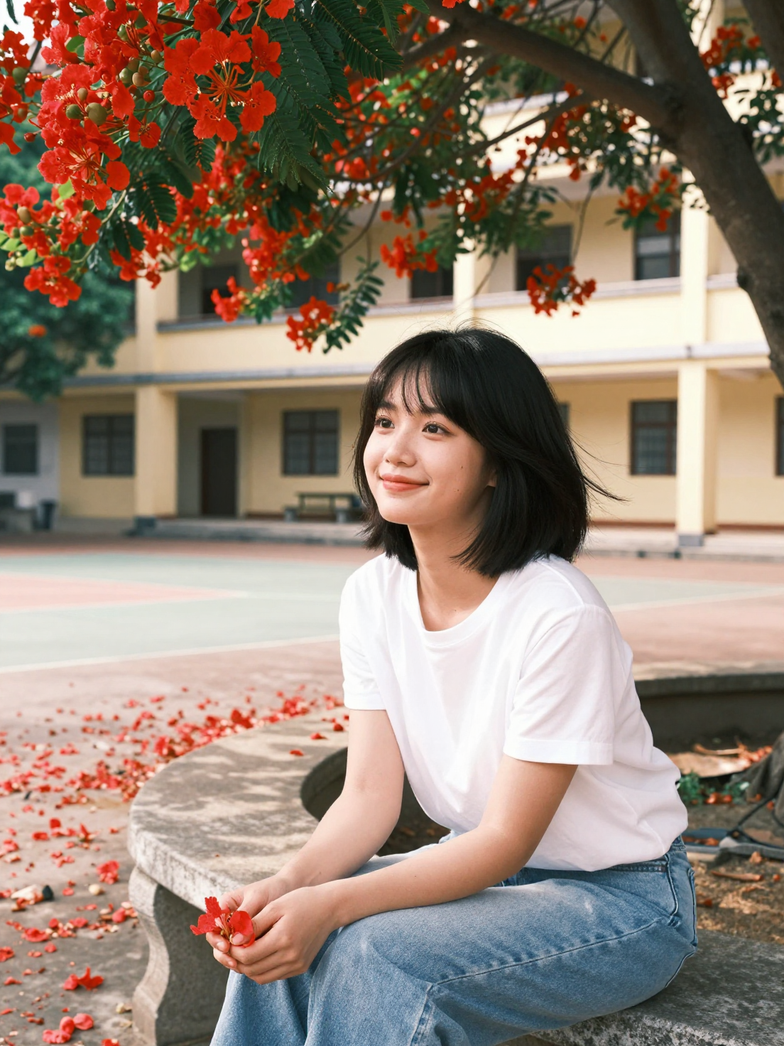 Linh An, young Vietnamese woman, same facial identity as reference imag…