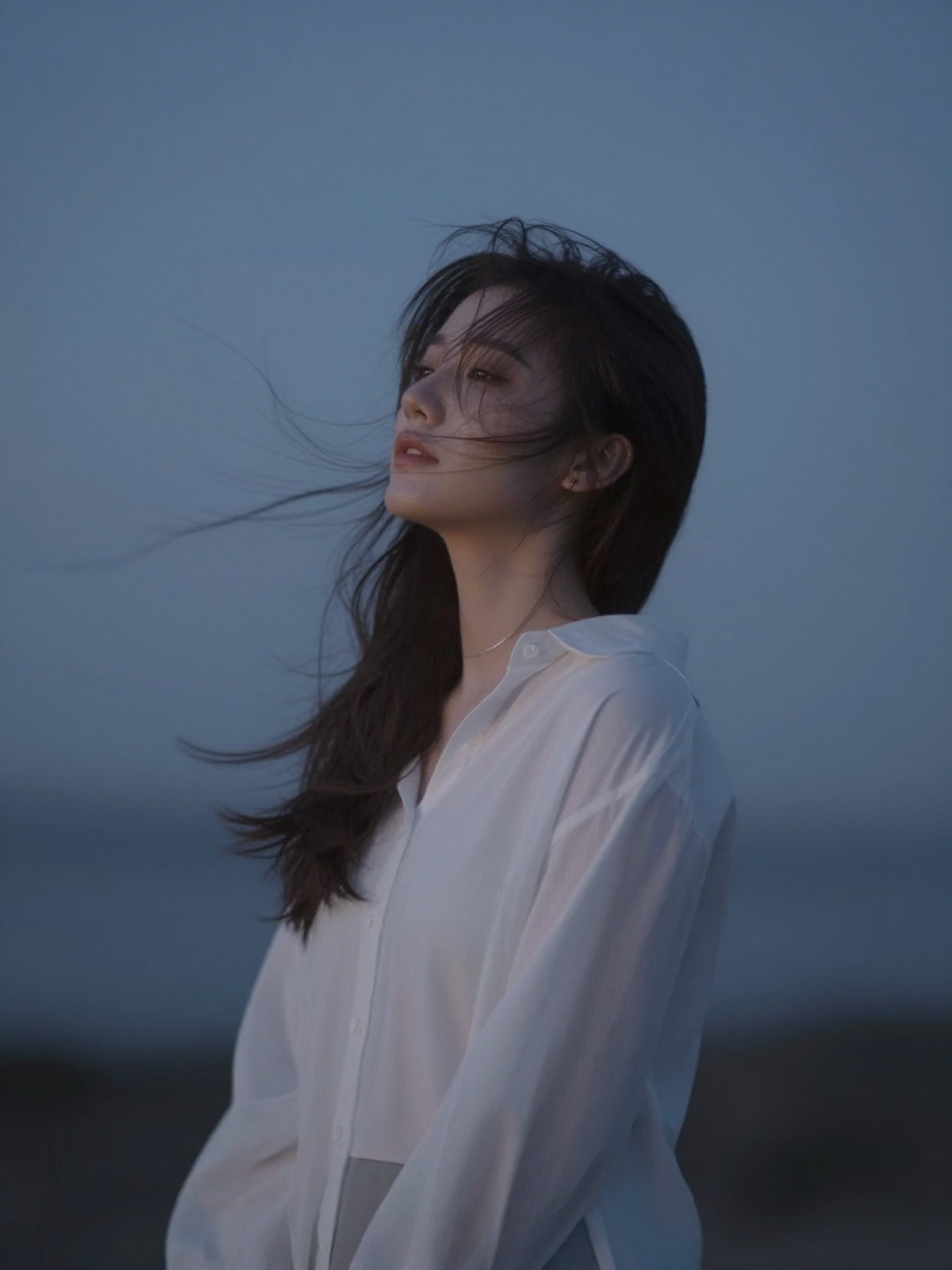 Character reacting deeply to surroundings—wind, music, silence. Emotion…