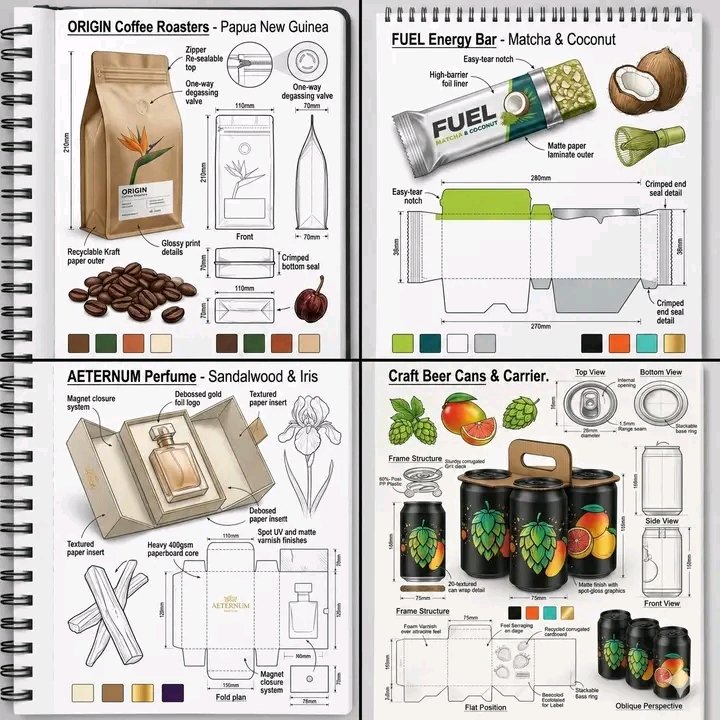 A professional industrial packaging design presentation shown inside an…
