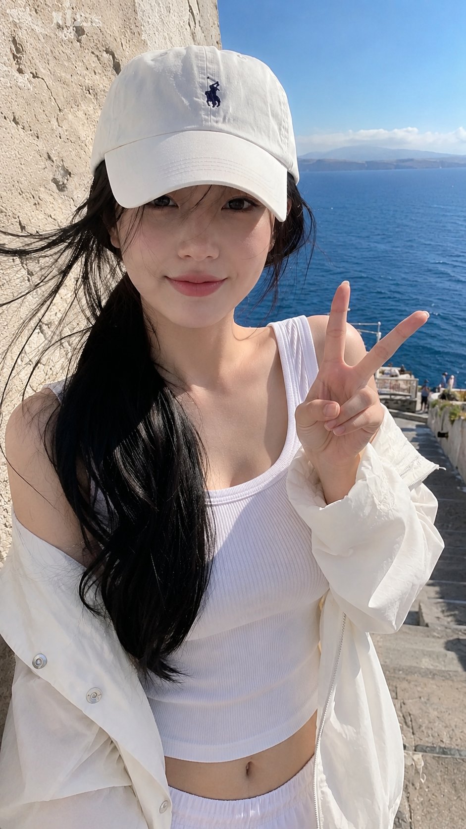 A real vertical smartphone travel snapshot of a young adult woman in he… 2