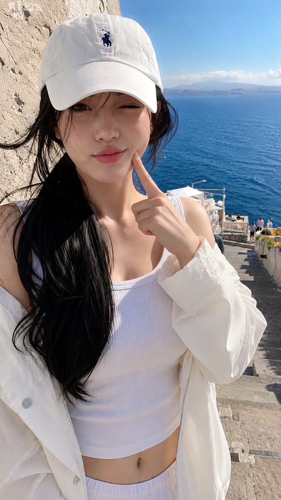 A real vertical smartphone travel snapshot of a young adult woman in he… 1