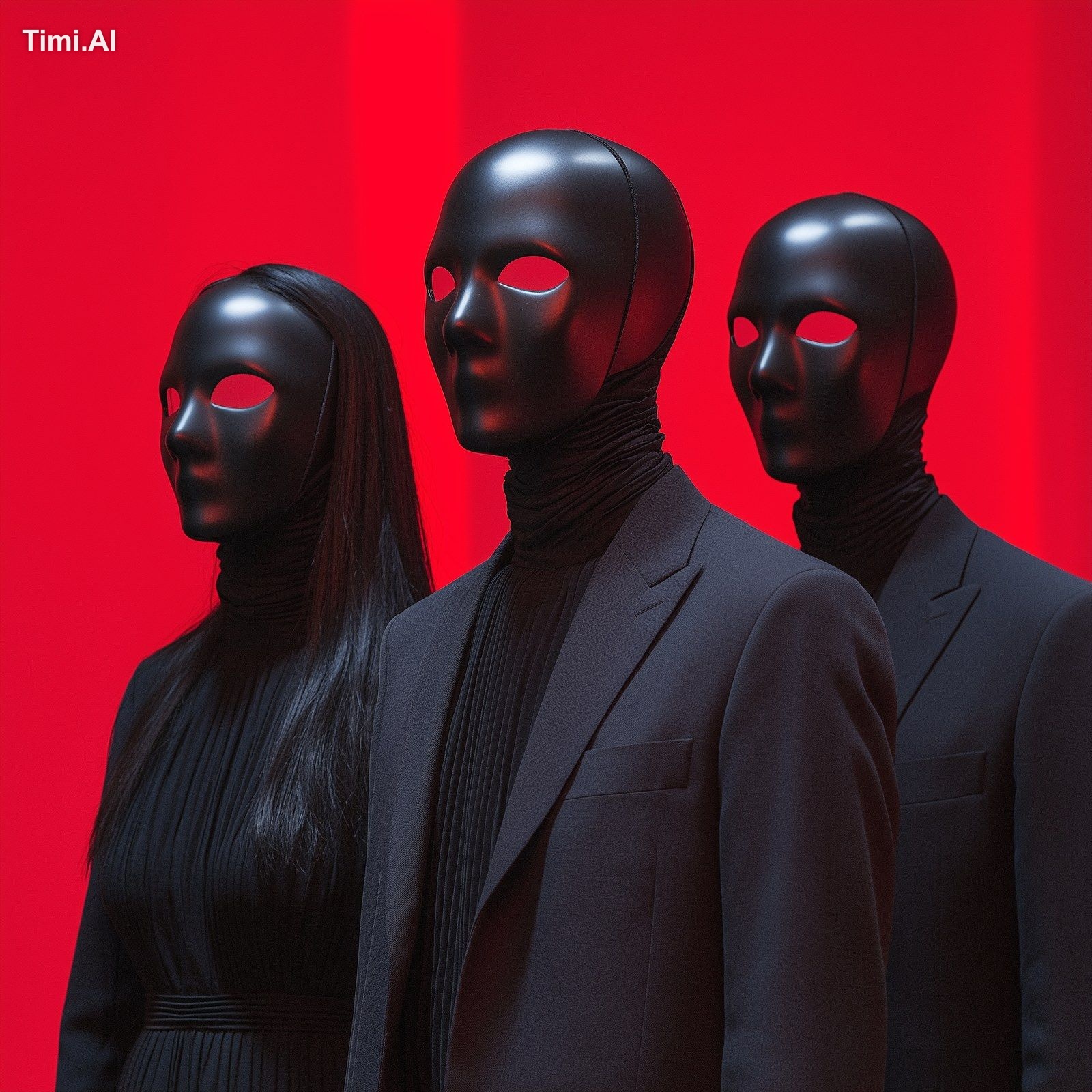 An electronic band consisting of two men and one woman, they are wearin…