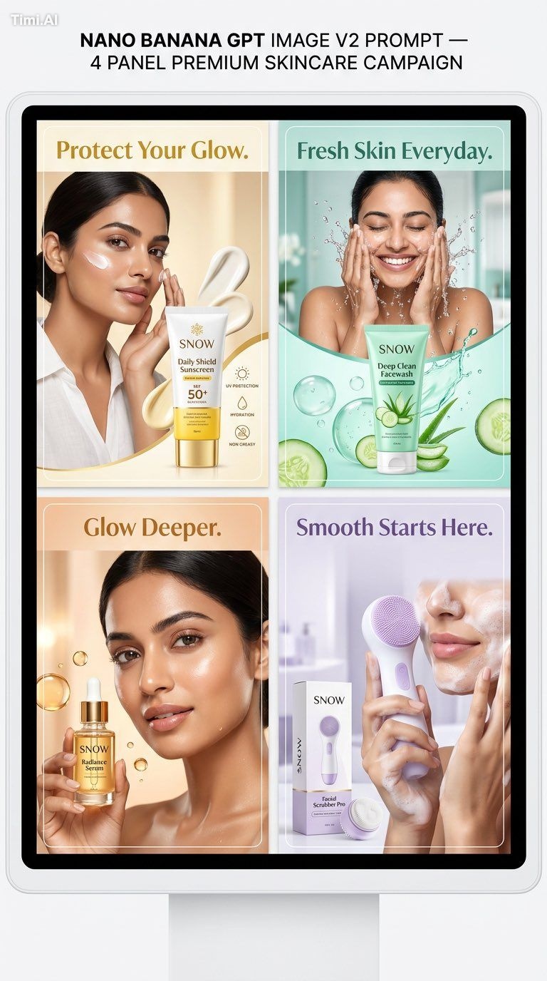 Ultra premium Indian skincare SMM campaign system, luxury beauty advert…