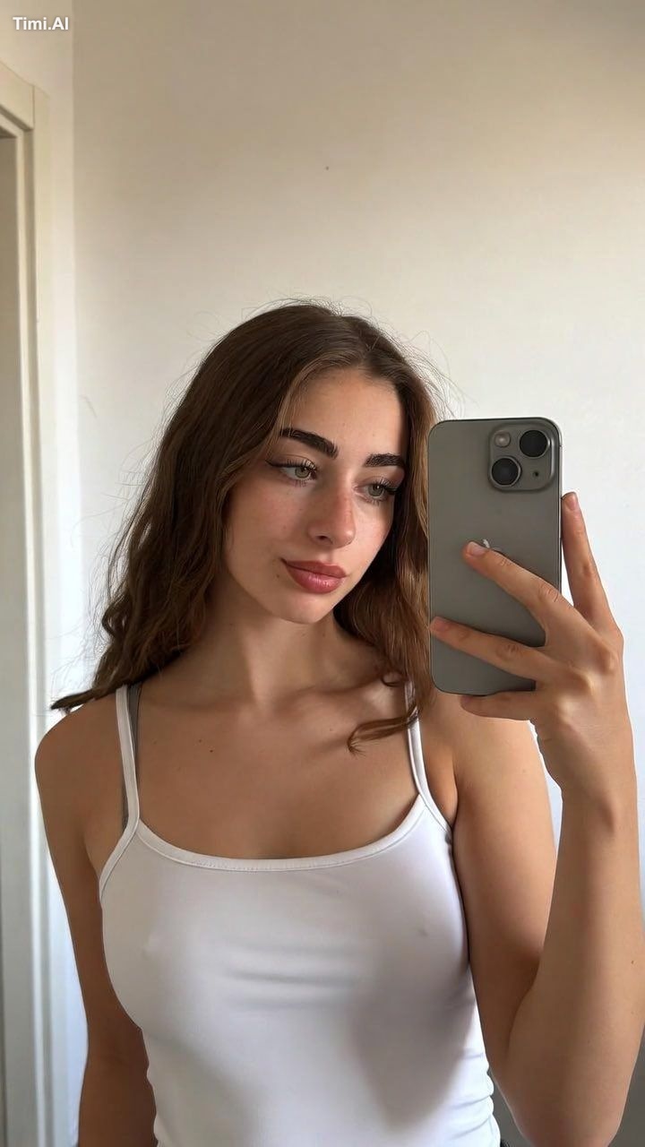 Amateur home portrait iphone selfie of an italian influencer around 23y… 3