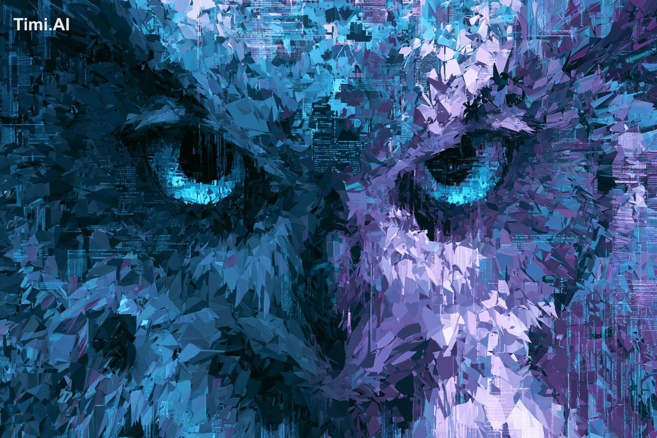 A Broken Matrix Mosaic of [SUBJECT], featuring shattered code, fragment…