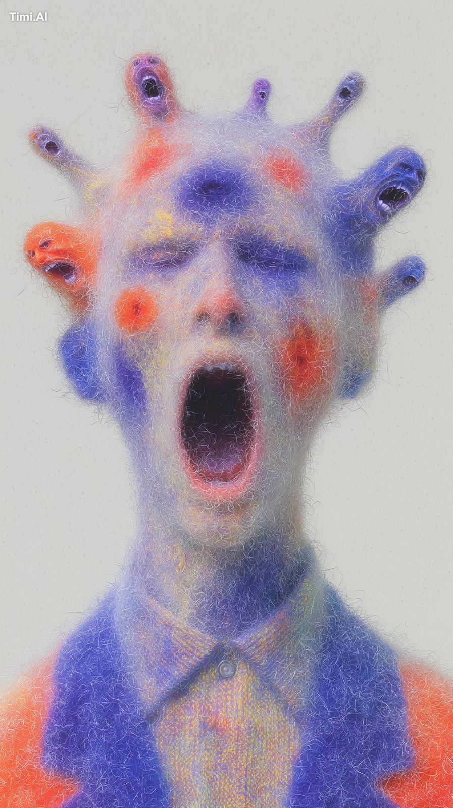 Man with a confused face age 30 head exploding. Surrounded by angry fac…