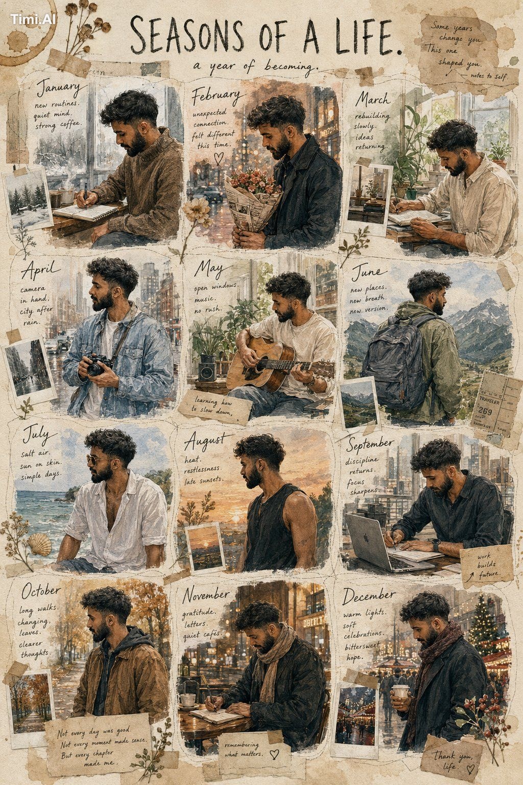 🏿 Create a handcrafted illustrated yearly visual titled: “SEASONS OF A…
