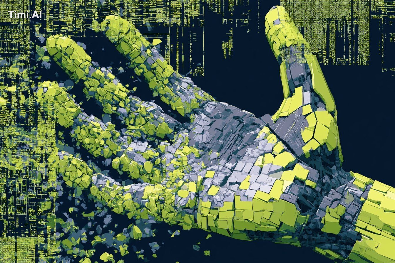 A Broken Matrix Mosaic of [SUBJECT], featuring shattered code, fragment… 1
