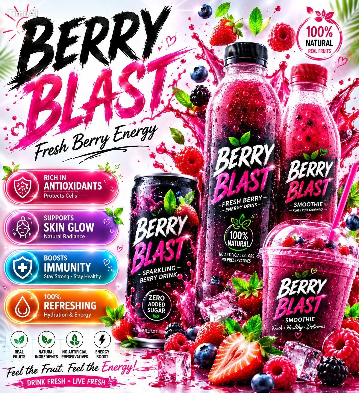 Ultra-realistic premium mixed berry beverage advertisement poster desig… 1