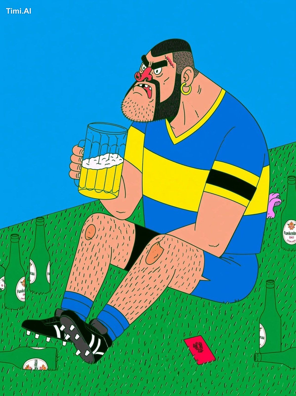 drunk retired british football legend sitting on the grass after a matc…