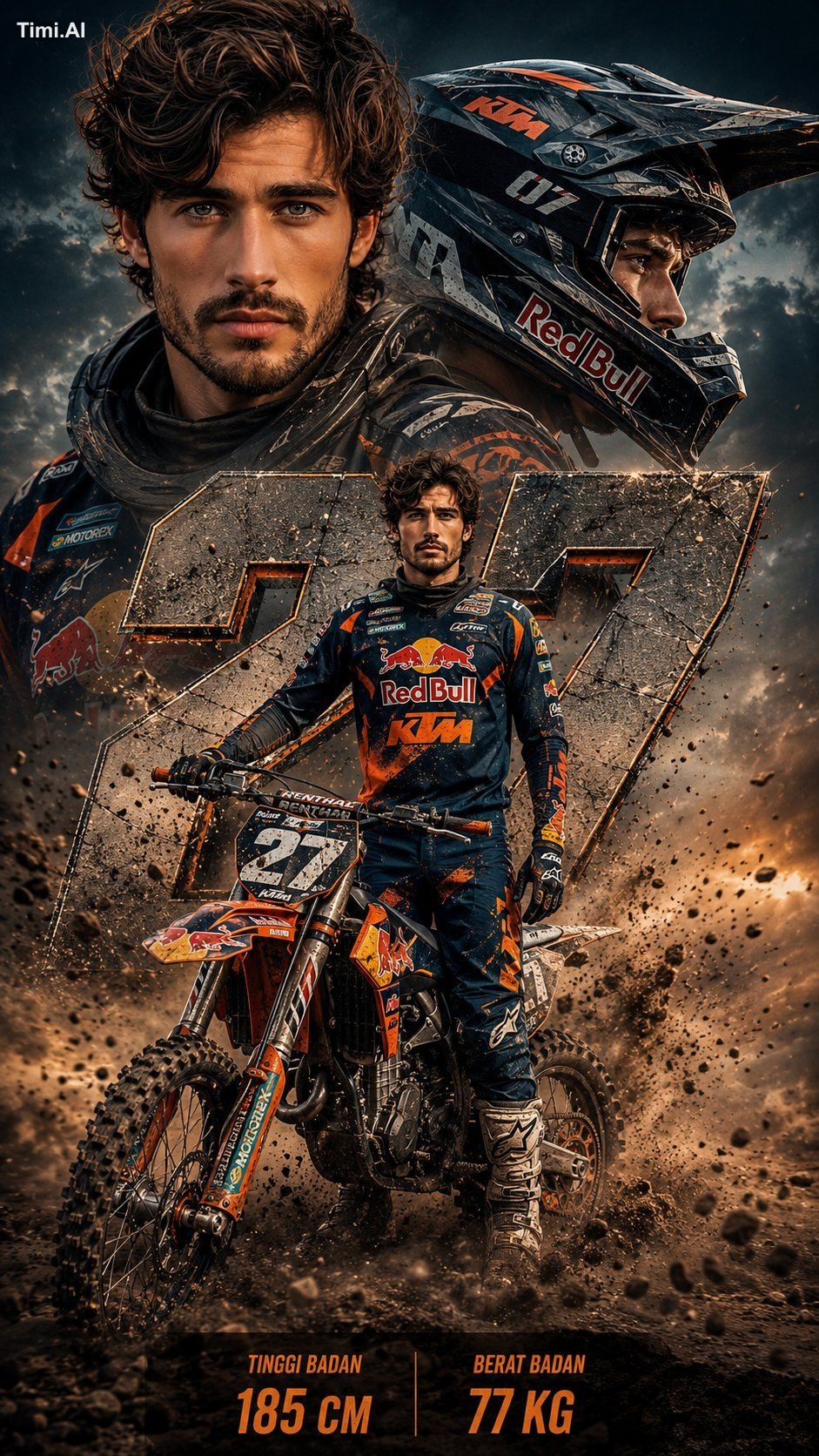 An ultra-realistic cinematic motocross sports poster with premium colla…