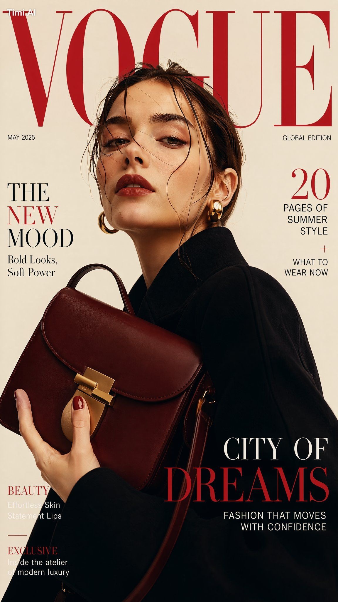 Create a high-end luxury fashion campaign mockup with strong typography… 1