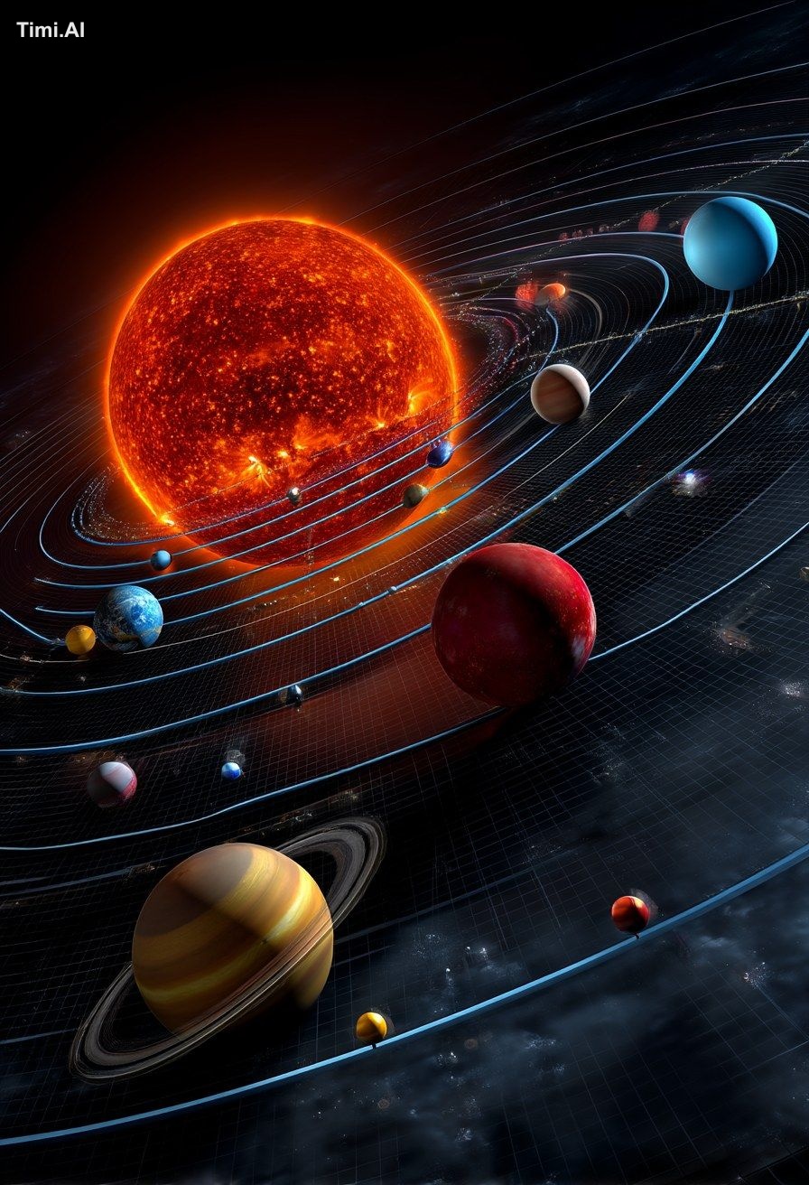 A realistic image of the solar system with all planets orbiting around …