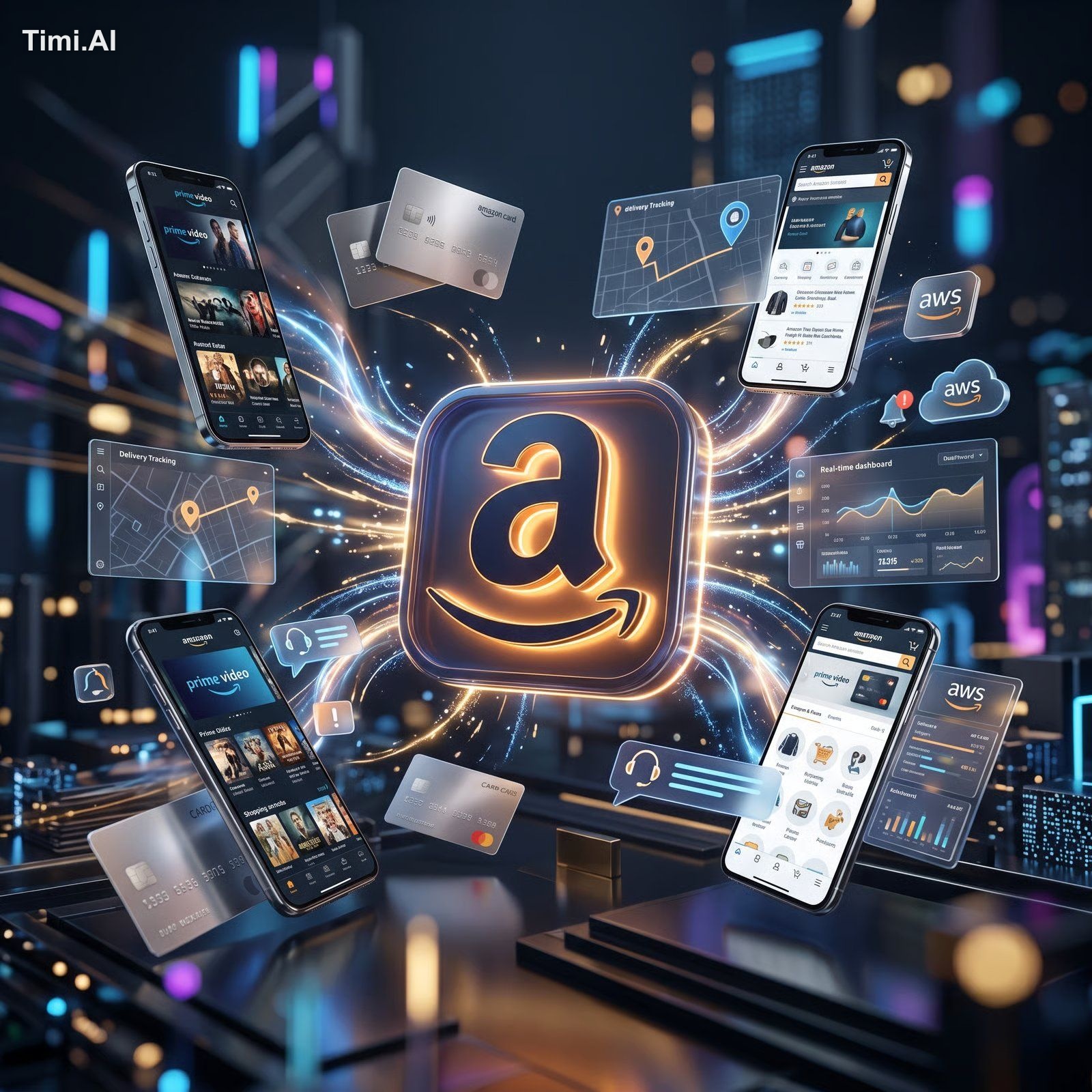 Create a premium futuristic ad where [APP ICON] floats in the center an… 2