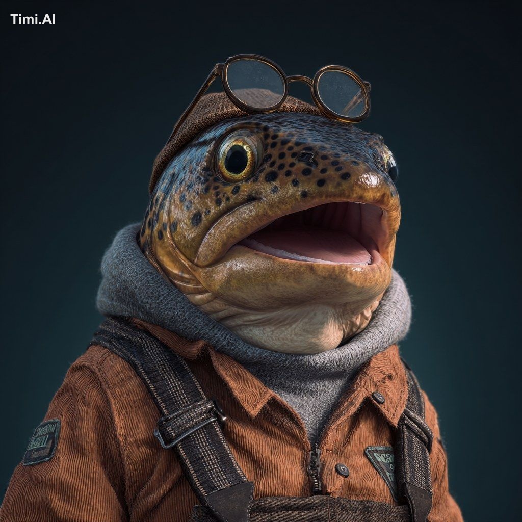 steelhead trout person character smiling --v 7