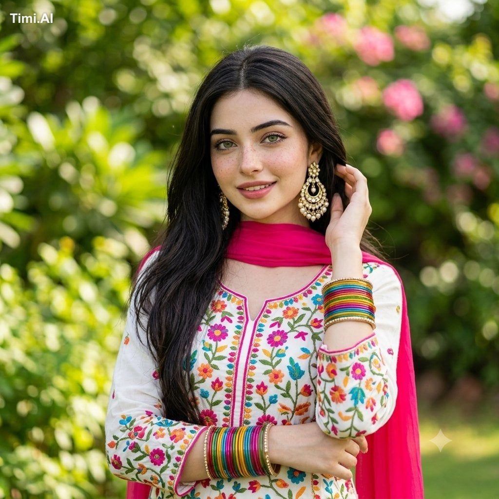 Create an image features a close-up, waist-up portrait of a young woman…
