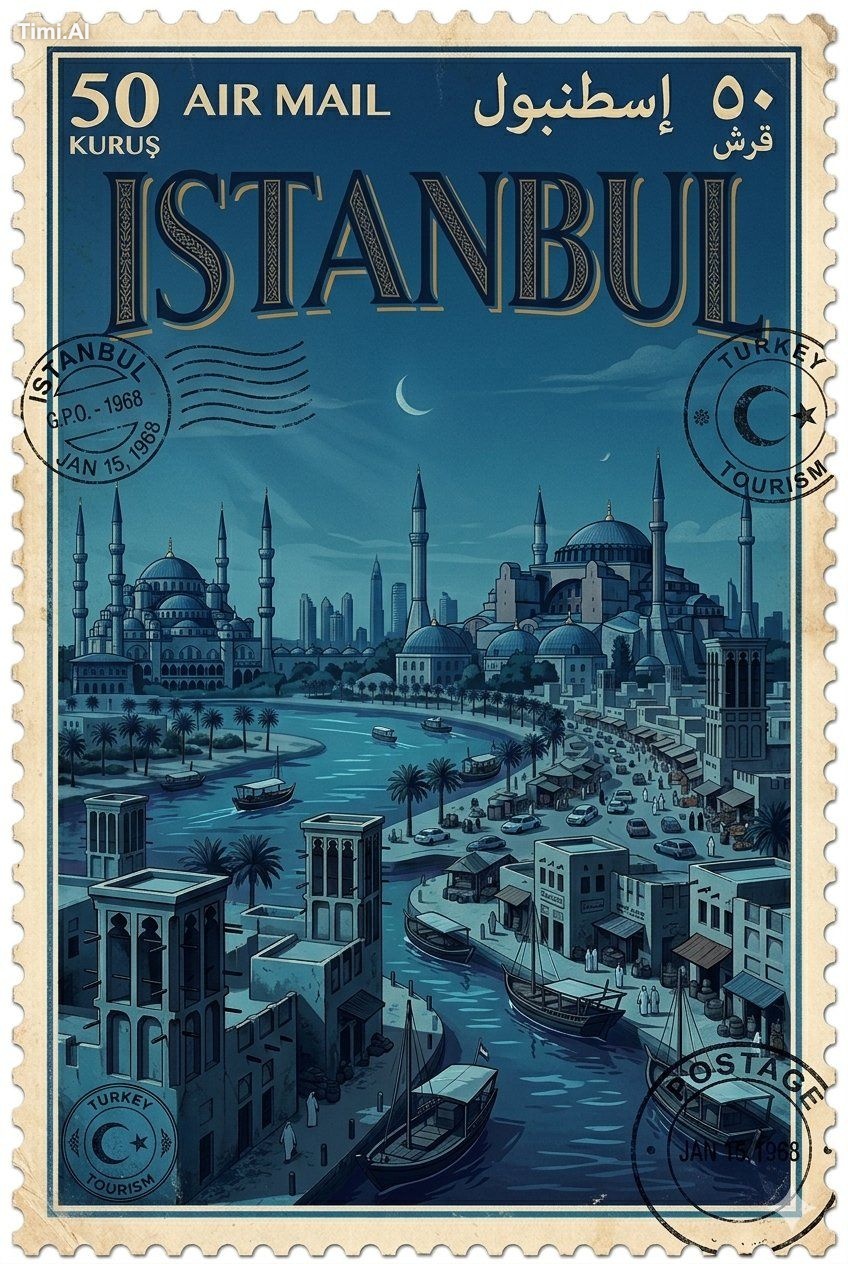 Create a vintage travel postage stamp poster featuring [CITY/COUNTRY]. … 2