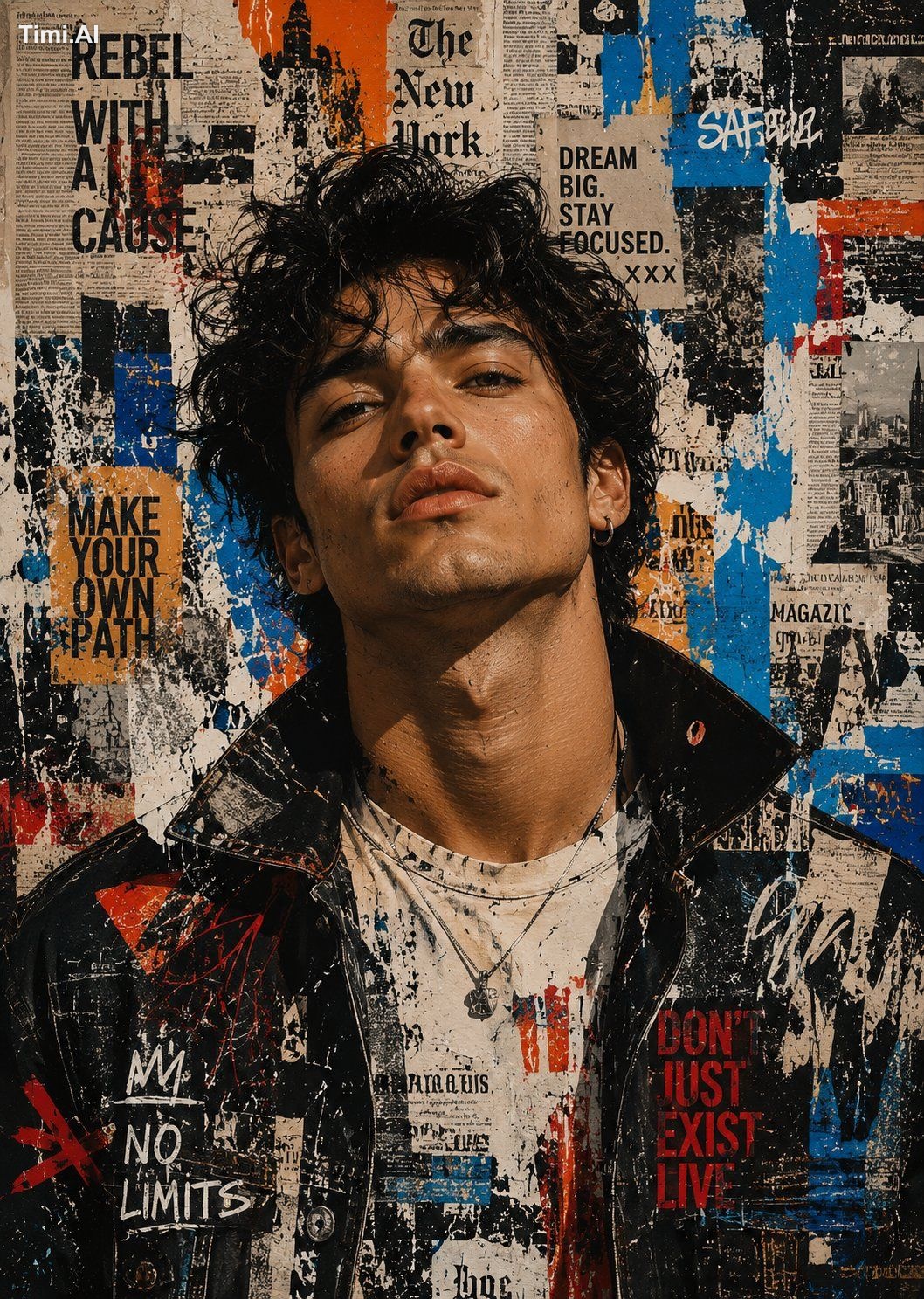 Ultra-detailed mixed-media urban portrait of a stylish young person, ce… 1