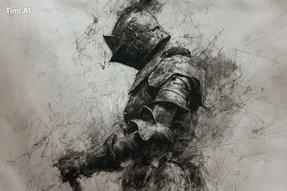 A charcoal sketch of a [subject], raw and textured with expressive shad…