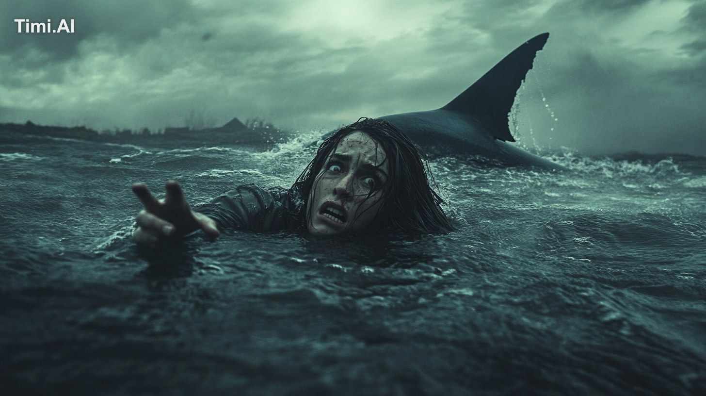 A captivating cinematic image of a dramatic scene at sea, with a woman …