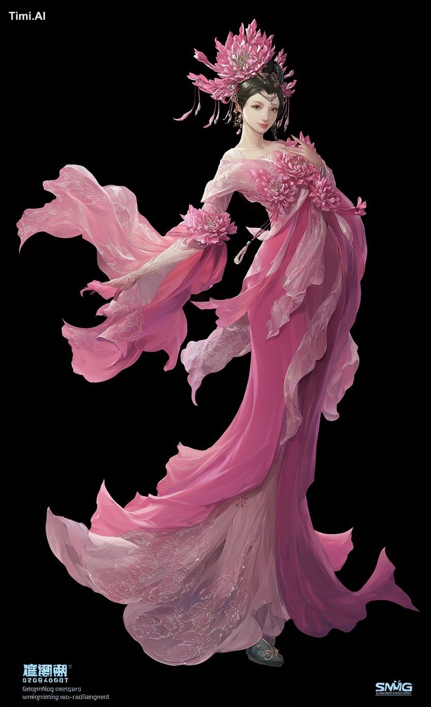 The Chinese goddess is dancing gracefully. She was wearing a flowing pi…