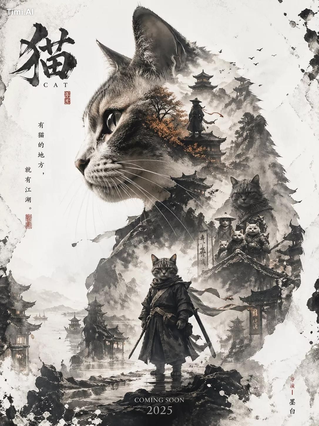 Generate a "cat" character promotional poster with a straight main visu… 1