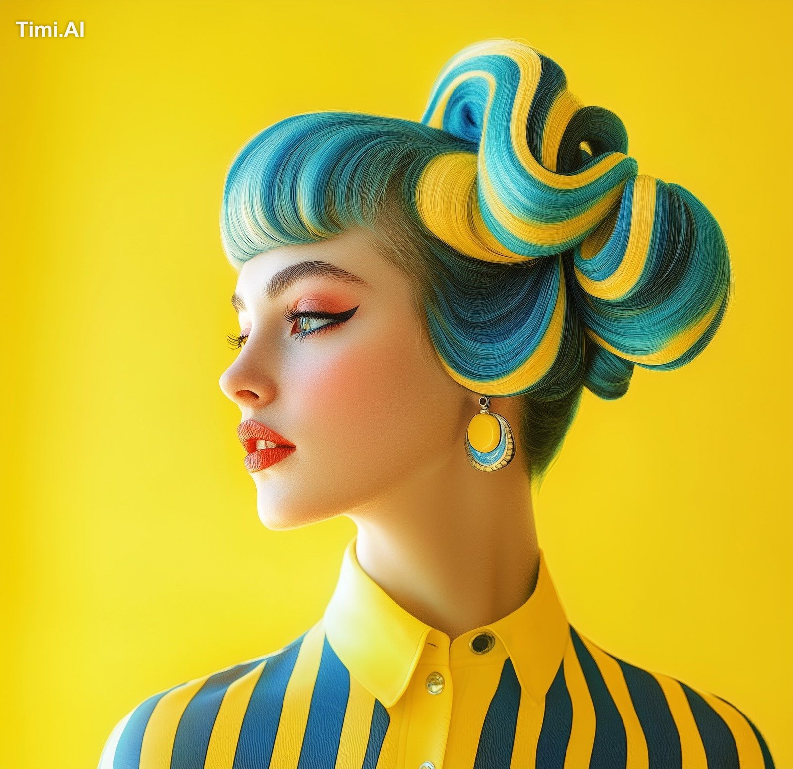Medium format shot of A fashionable model with a 1960s-inspired hairsty…