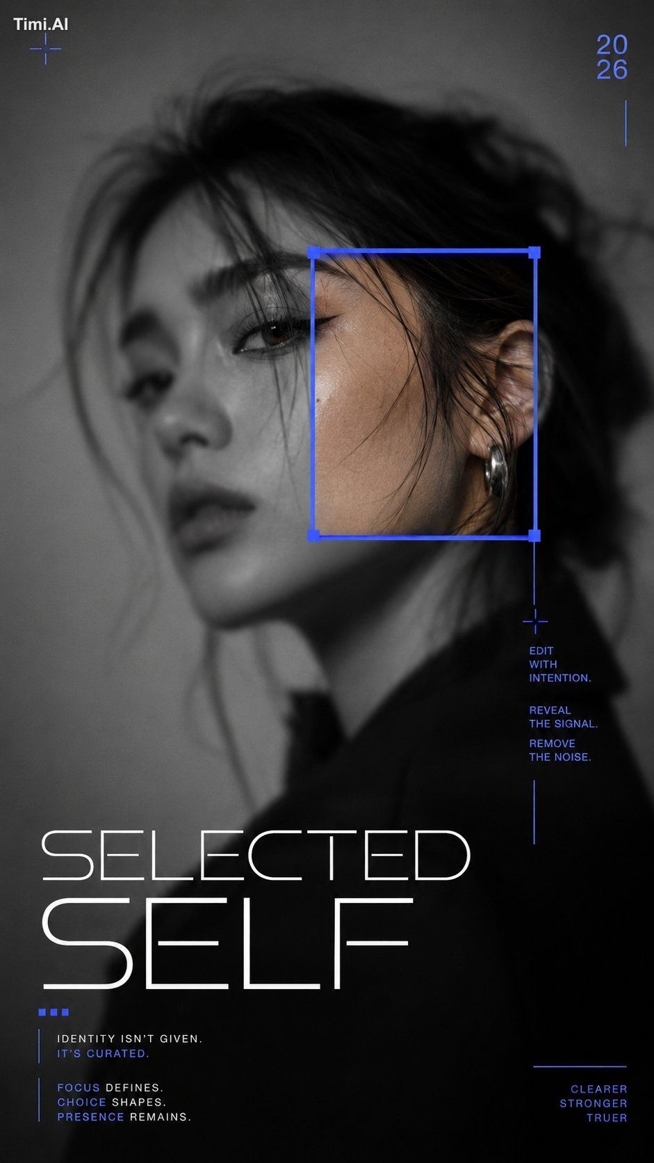 Create a 9:16 high-end color reveal editorial poster with a blurred fas… 1