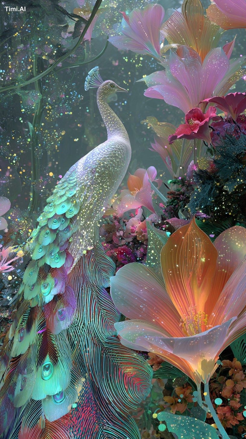 Alternative peacock display made of white, red, blue, turquoise, orange…