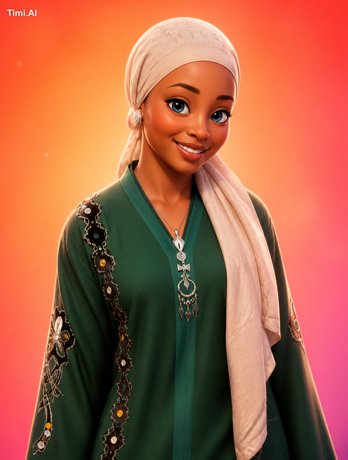 A stylized Pixar-style 3D portrait of a refernce image with smooth skin…