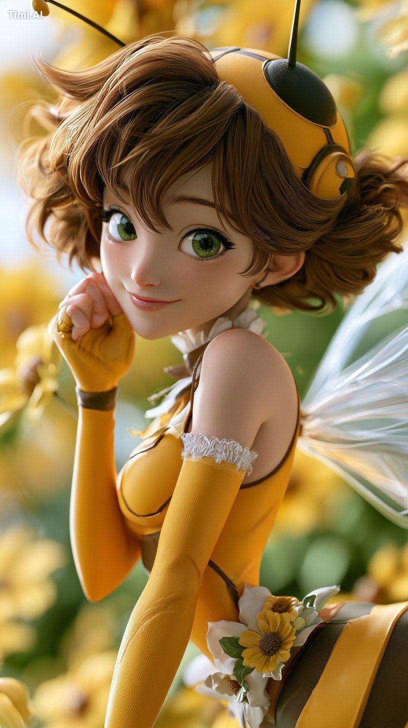 adorable cartoon honey bee princess, style of artgerm --ar 9:16 --profi…
