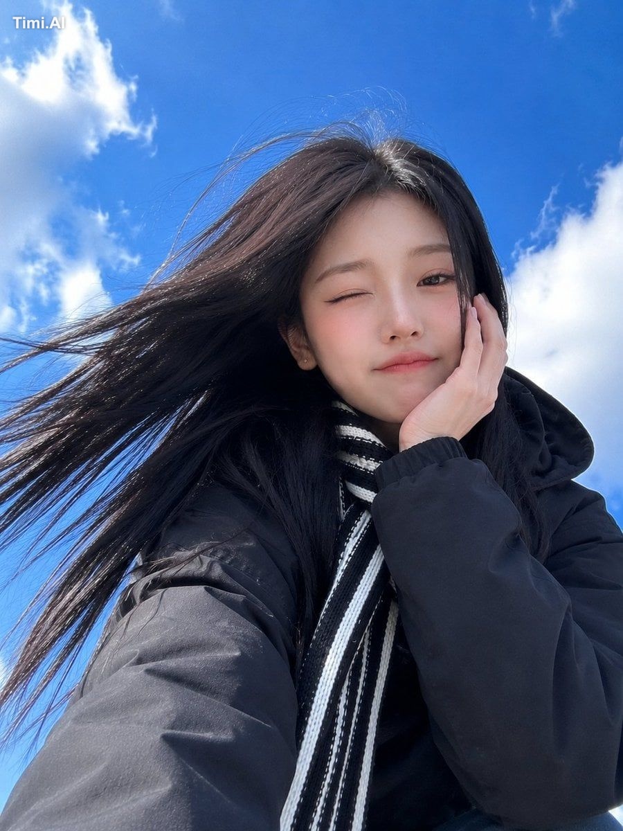 Ultra-realistic smartphone selfie of a beautiful young East Asian woman…