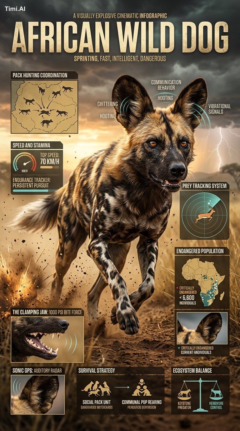 Create a premium cinematic wildlife infographic poster centered around … 1