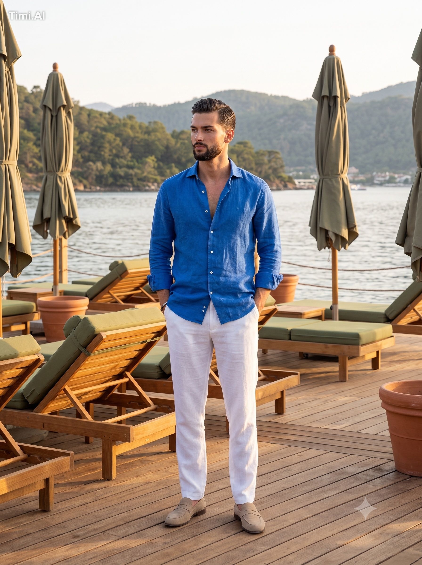A handsome young man with a neatly trimmed dark beard and short texture…